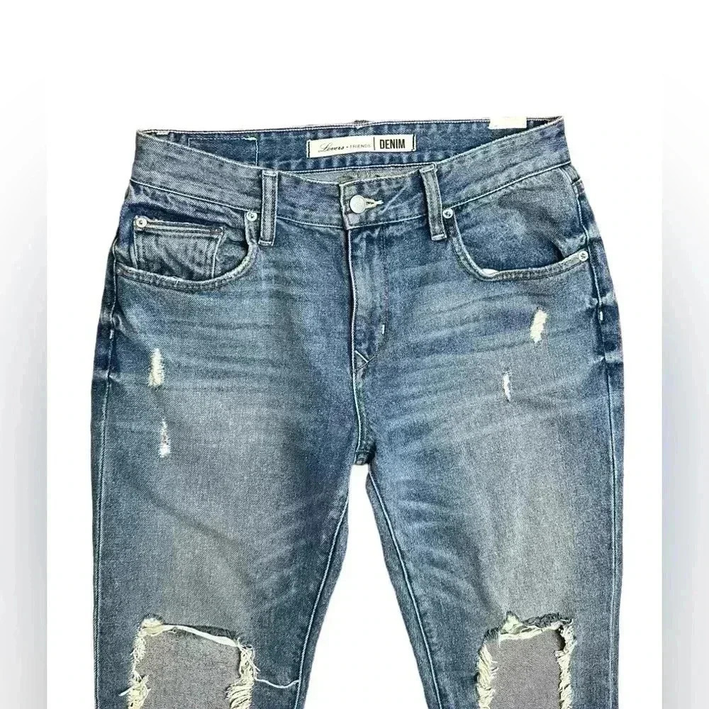 Lovers + Friends Ezra Slim Boyfriend Distressed Denim Jeans Size 27 - Picture 2 of 8